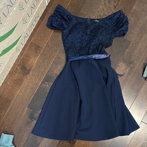 Eclipse Navy Blue Lace Formal Dress